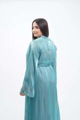 Taş Süslemeli Organze Abaya Takım Mint - 40-48