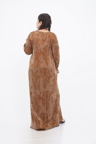 Çiçek Aplikeli Tensel Elbise Camel - 40-48