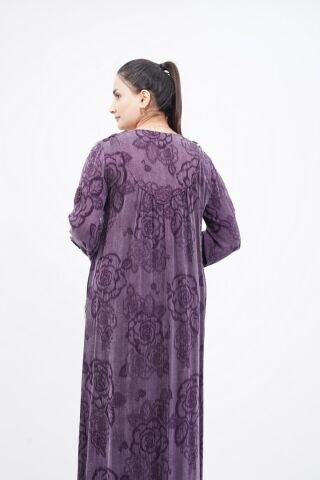 Çiçek Aplikeli Tensel Elbise Mor - 40-48