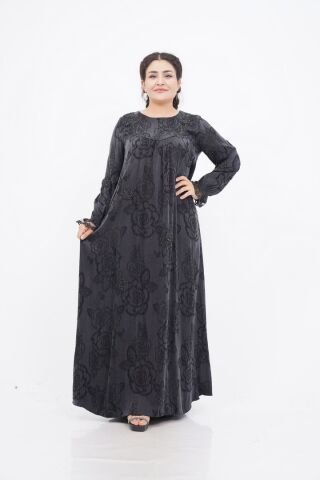 Çiçek Aplikeli Tensel Elbise Siyah - 40-48