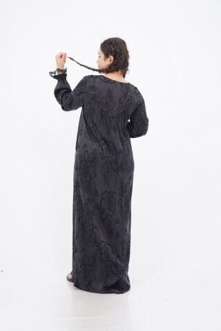 Çiçek Aplikeli Tensel Elbise Siyah - 40-48