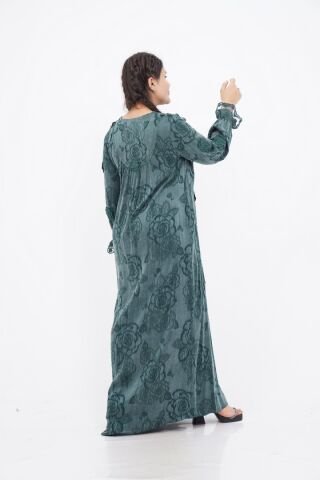 Çiçek Aplikeli Tensel Elbise Zümrüt - 40-48