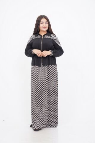 Bel Lastik Detay Ceket Elbise Takım Siyah Bej - 40-48