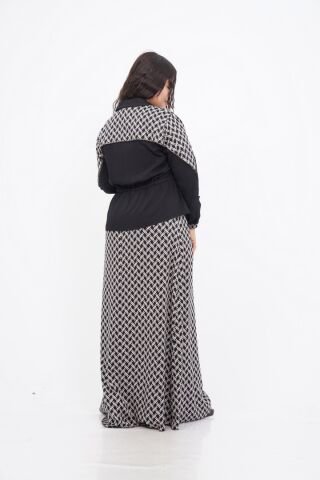 Bel Lastik Detay Ceket Elbise Takım Siyah Bej - 40-48