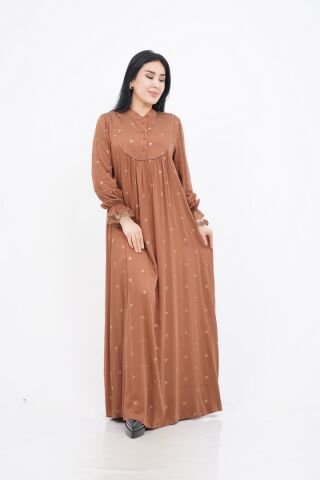 Şerit Taş Detaylı Elbise Camel - 40-48