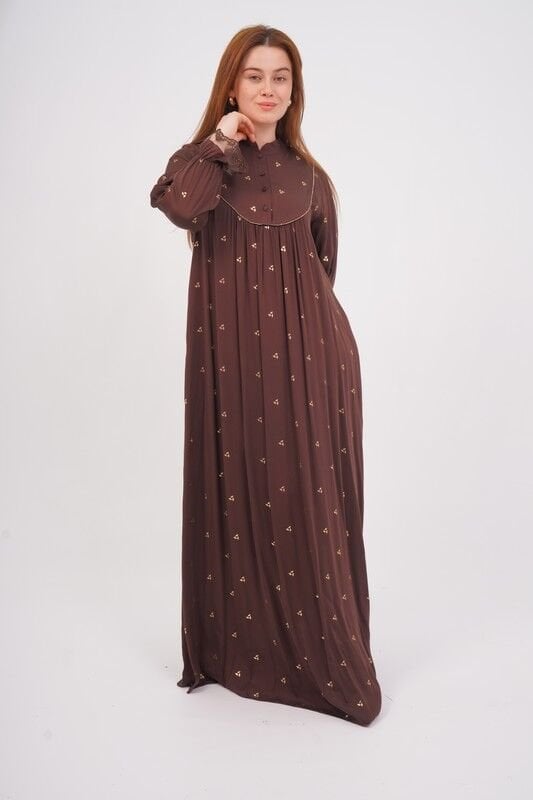 Şerit Taş Detaylı Elbise Kahve - 40-48