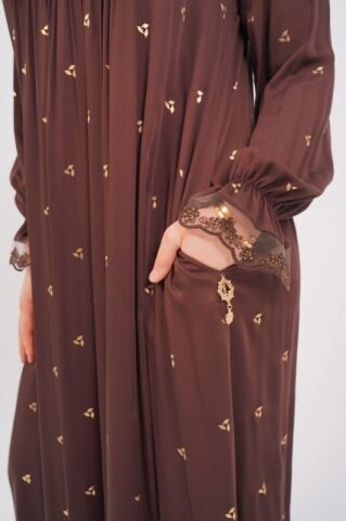 Şerit Taş Detaylı Elbise Kahve - 40-48