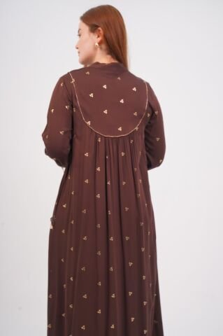 Şerit Taş Detaylı Elbise Kahve - 40-48
