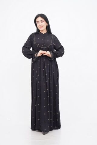 Şerit Taş Detaylı Elbise Siyah - 40-48