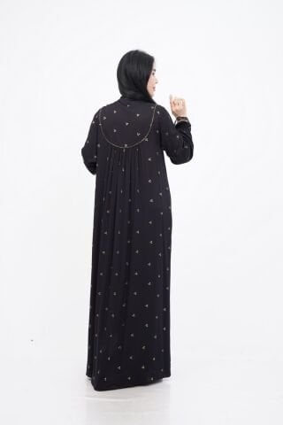 Şerit Taş Detaylı Elbise Siyah - 40-48