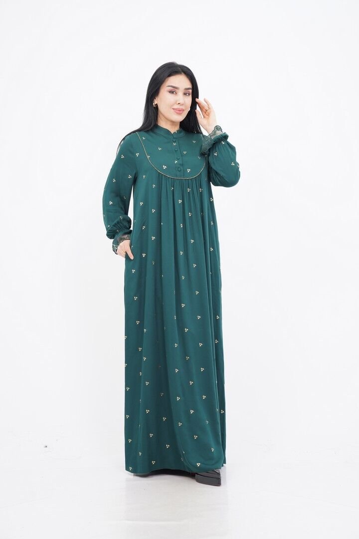 Şerit Taş Detaylı Elbise Zümrüt - 40-48