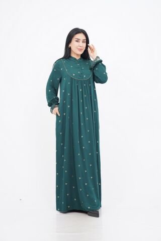 Şerit Taş Detaylı Elbise Zümrüt - 40-48