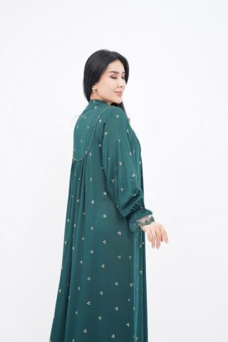 Şerit Taş Detaylı Elbise Zümrüt - 40-48