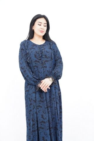 Volanlı Kadın Elbise Lacivert - 40-48