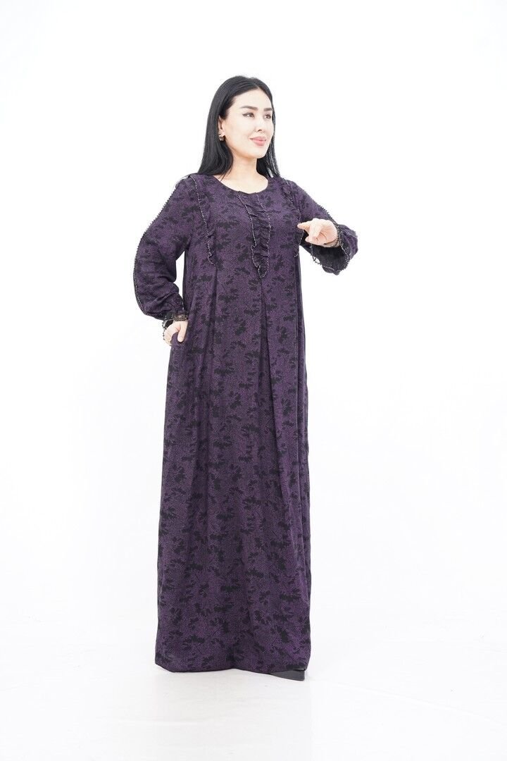 Volanlı Kadın Elbise Mor - 40-48