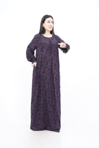 Volanlı Kadın Elbise Mor - 40-48