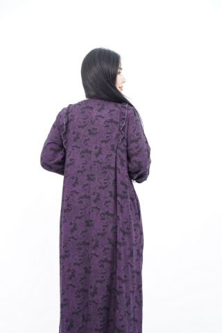 Volanlı Kadın Elbise Mor - 40-48