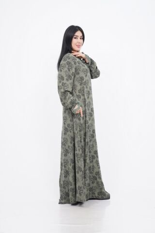 Shawl Pattern Lace Detailed Evening Dress Khaki - 40-48