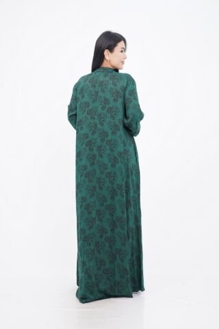 Dantel Detaylı Hakim Yaka Desenli Elbise Zümrüt - 40-48