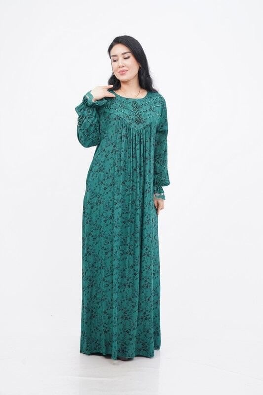 Boncuk Nakış Detaylı Elbise Mint - 40-48