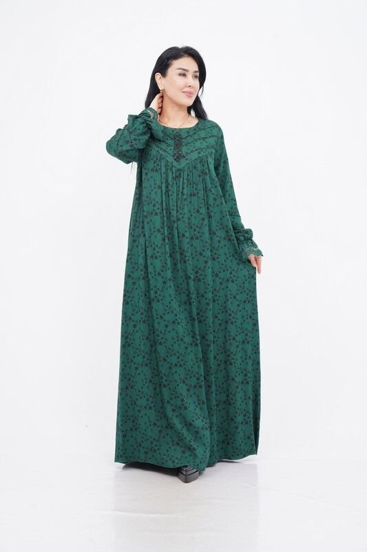 Boncuk Nakış Detaylı Elbise Zümrüt - 40-48