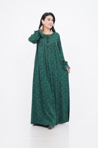 Boncuk Nakış Detaylı Elbise Zümrüt - 40-48