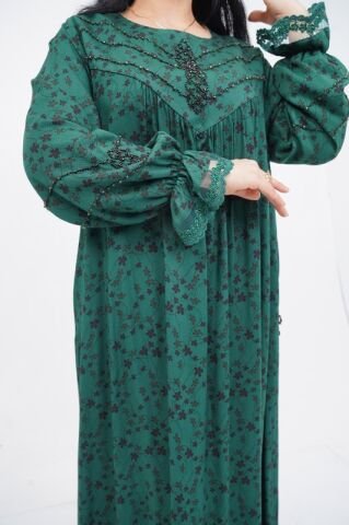 Boncuk Nakış Detaylı Elbise Zümrüt - 40-48