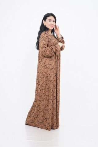 Boncuk Nakış Detaylı Elbise Camel - 40-48