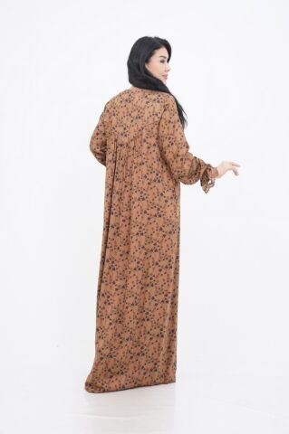 Boncuk Nakış Detaylı Elbise Camel - 40-48