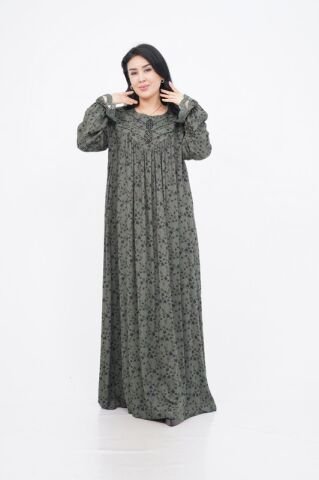 Boncuk Nakış Detaylı Elbise Haki - 40-48