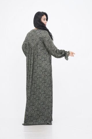 Boncuk Nakış Detaylı Elbise Haki - 40-48