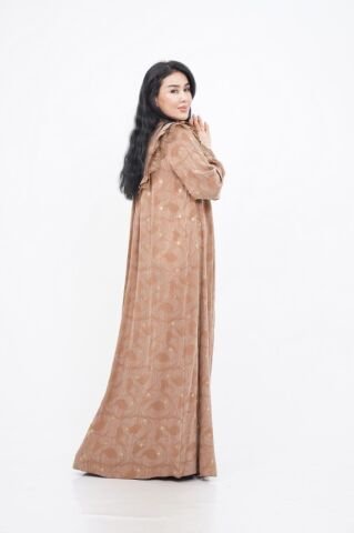 Dantel Fırfır Detaylı Varaklı Tensel Elbise Bej - 40-48