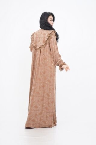 Dantel Fırfır Detaylı Varaklı Tensel Elbise Bej - 40-48