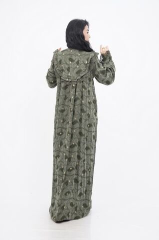 Dantel Fırfır Detaylı Varaklı Tensel Elbise Yeşil - 40-48