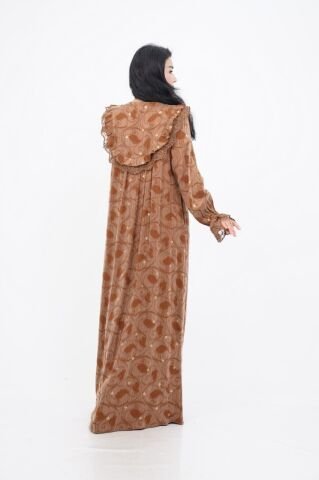 Dantel Fırfır Detaylı Varaklı Tensel Elbise Camel - 40-48