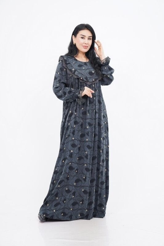 Dantel Fırfır Detaylı Varaklı Tensel Elbise Siyah - 40-48