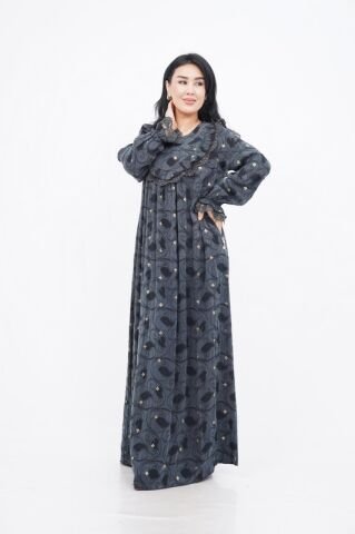 Dantel Fırfır Detaylı Varaklı Tensel Elbise Siyah - 40-48