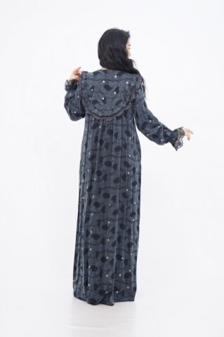 Dantel Fırfır Detaylı Varaklı Tensel Elbise Siyah - 40-48