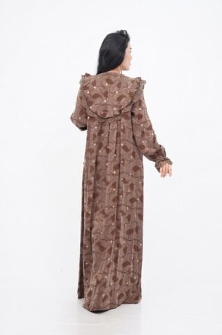 Dantel Fırfır Detaylı Varaklı Tensel Elbise Kahve - 40-48