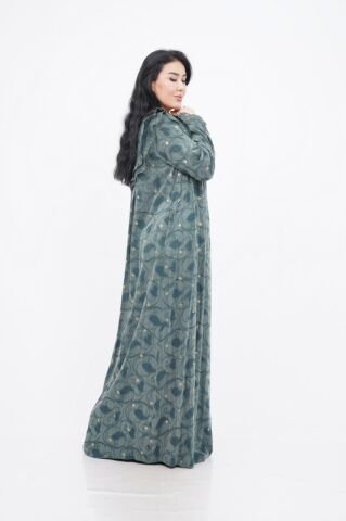 Dantel Fırfır Detaylı Varaklı Tensel Elbise Haki - 40-48