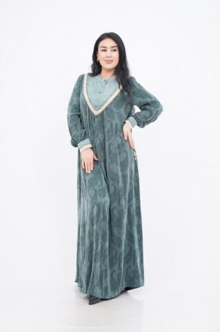 Boncuk Düğme Detaylı Kadın Elbise Yeşil - 40-48