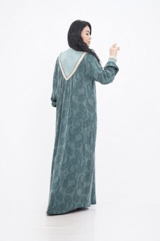 Boncuk Düğme Detaylı Kadın Elbise Yeşil - 40-48