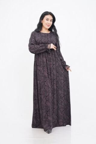 Nakış Boncuk Detay Elbise Siyah Mor - 40-48