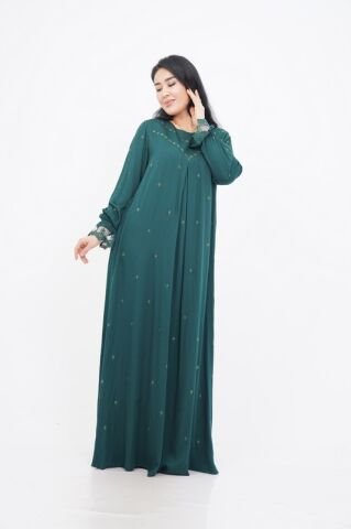 Taş Detay Elbise Zümrüt - 40-48