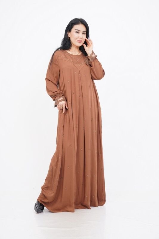 Taş Detay Elbise Camel - 40-48