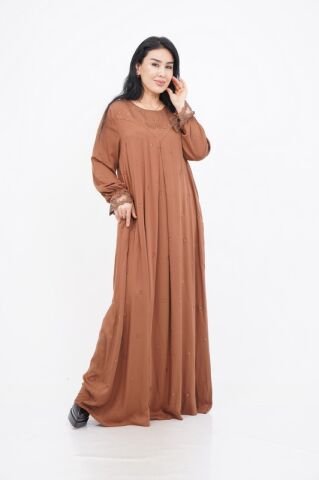 Taş Detay Elbise Camel - 40-48