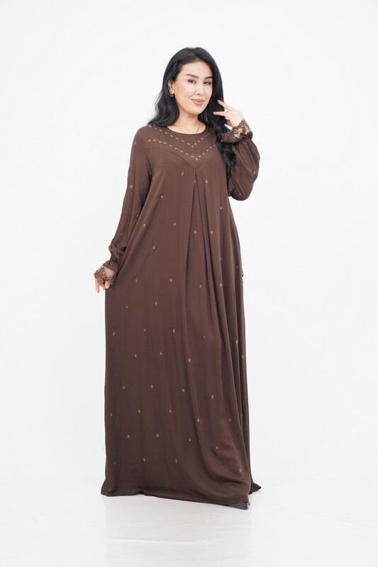 Taş Detay Elbise Kahve - 40-48
