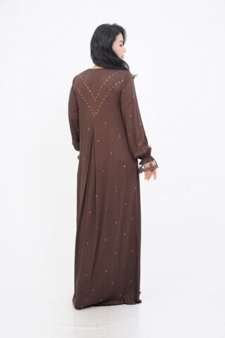 Taş Detay Elbise Kahve - 40-48