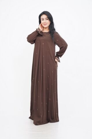 Taş Detay Elbise Kahve - 40-48