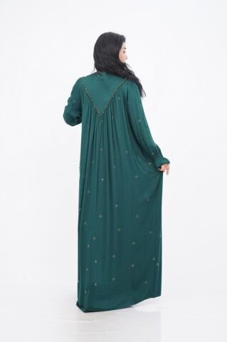 V Kuplu Taş Detay Elbise Zümrüt - 40-48